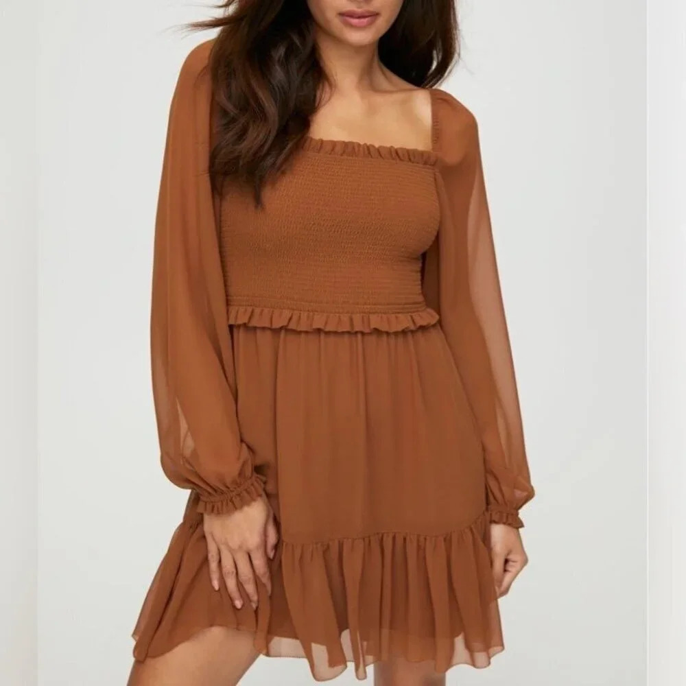 Aritzia Wilfred Tempest Dress in Terrazzo Brown Size Small